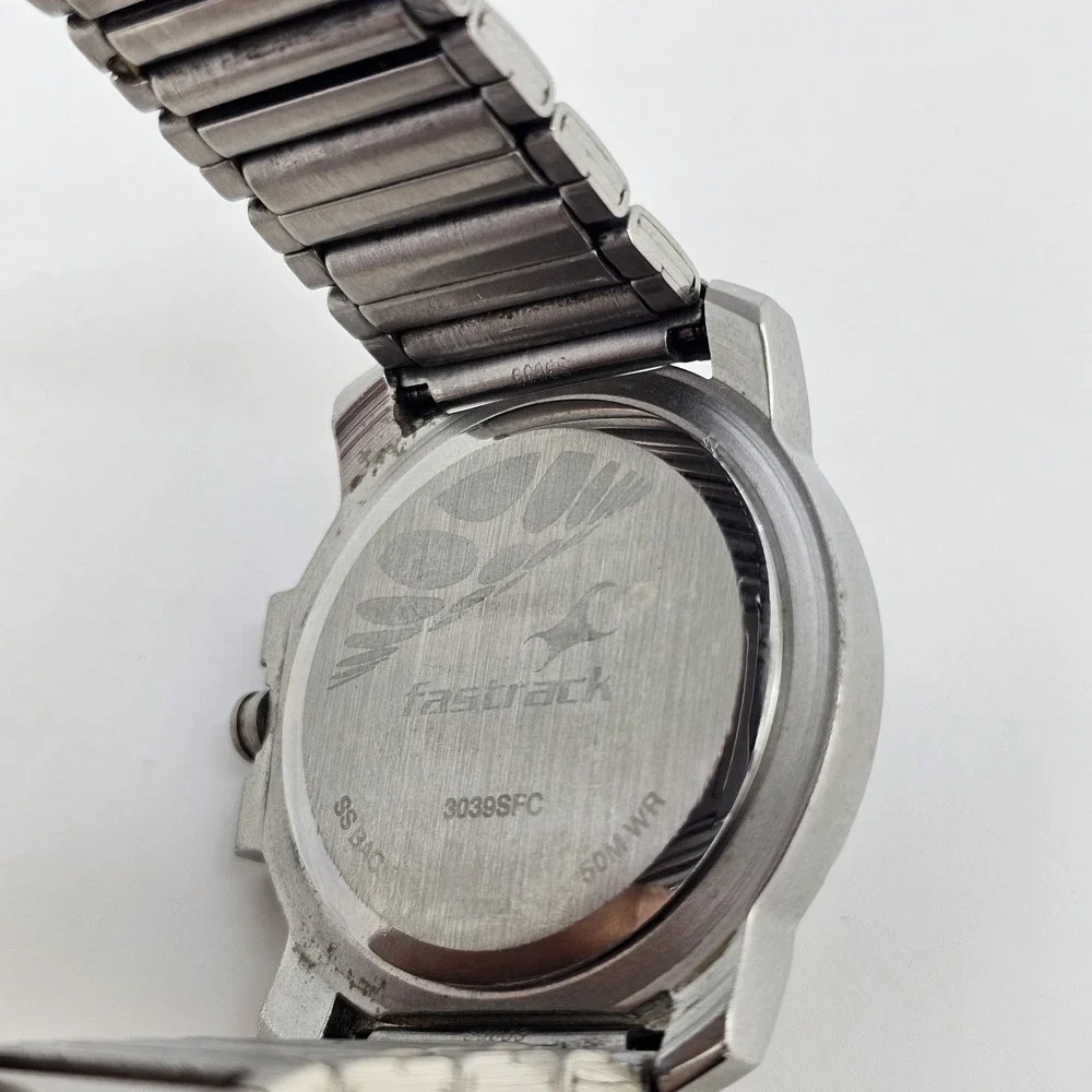 Fastrack Men's Watch 42MM Black Dial‎ Gray Bracelet Band 7.5